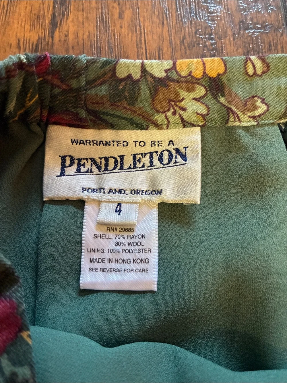 VTG Pendleton Teal Green A-Line Skirt with Red and Pink Floral Print